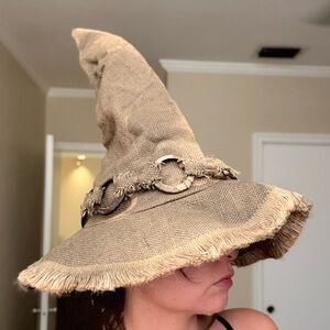 Tan Distressed Witch / Scarecrow Hat | Straw-Look Halloween Accessory